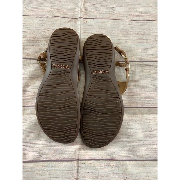 Vionic Women's Brown Leather T Strap Sandals - 11 - Picture 8 of 11
